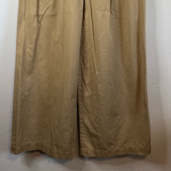 Loft Tan Wide Leg Side Button Flat Front Khaki Pants Cotton Casual Curvy Size 8 - Picture 4 of 10